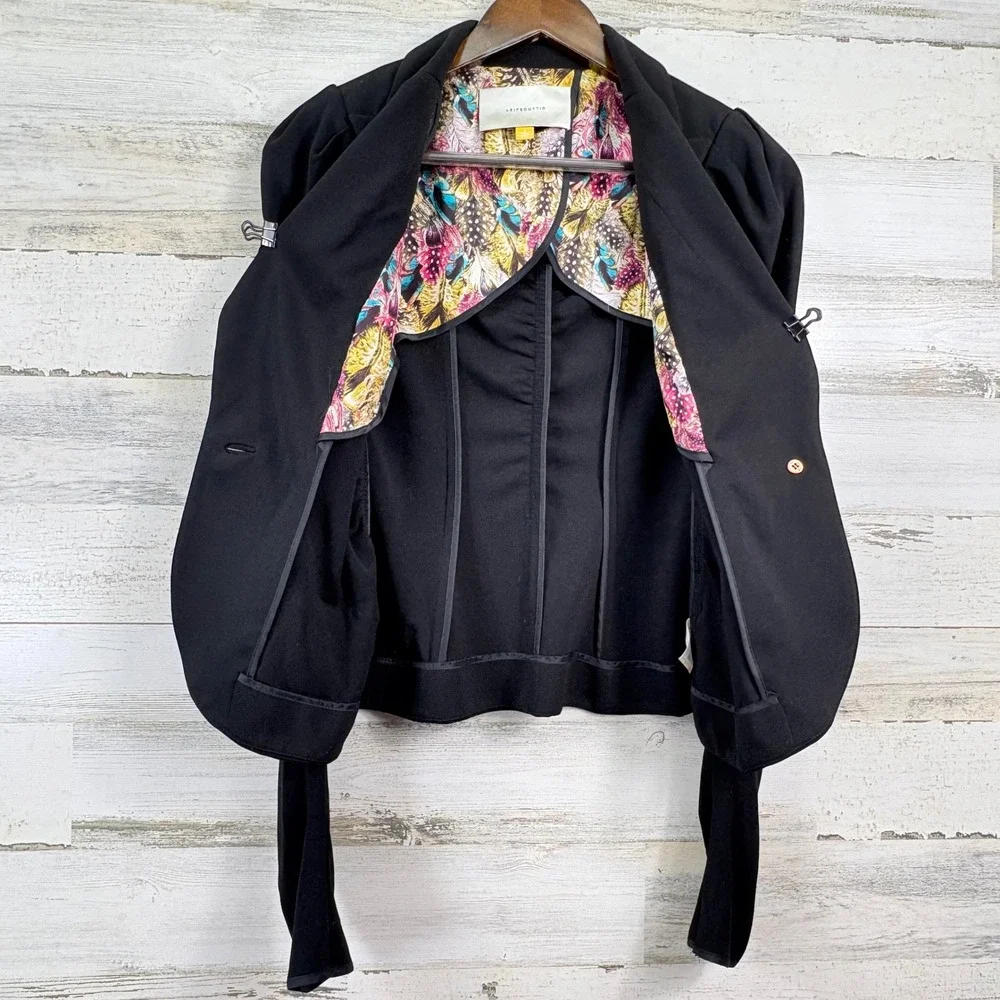 Leifsdottir Anthropologie Blazer‎ 2 Black Puff Shoulder Silk Lining Whimsigoth